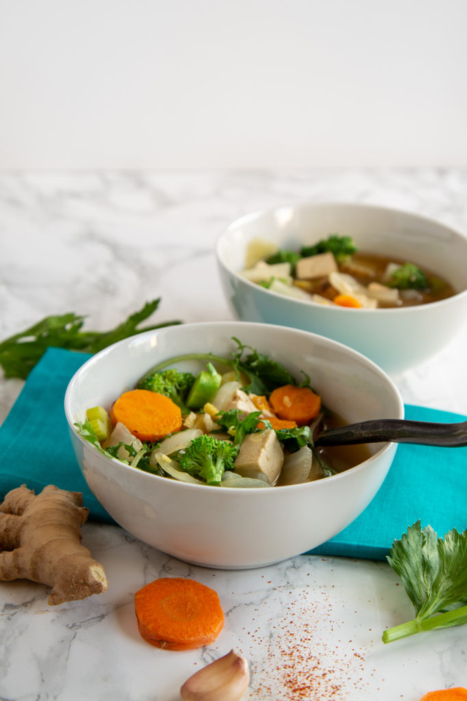 Bowls of Cold-Busting Vegan Ginger Garlic Soup 