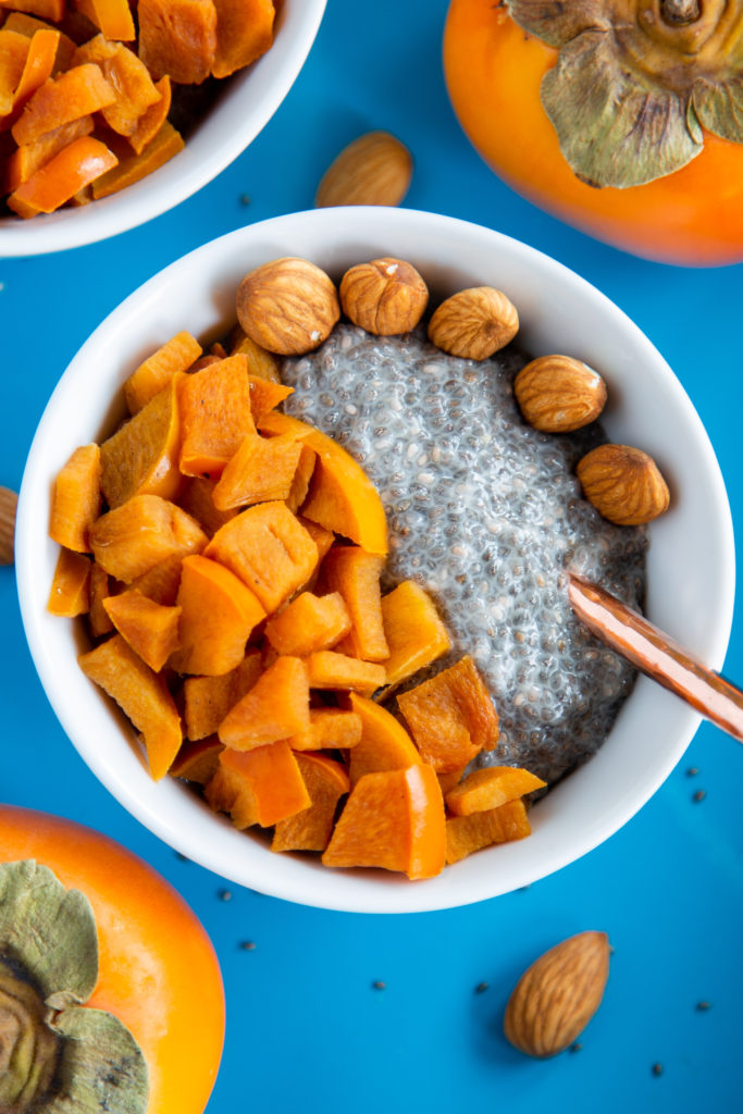 Overhead image of cup of Chia Yogurt with Caramelized Persimmons