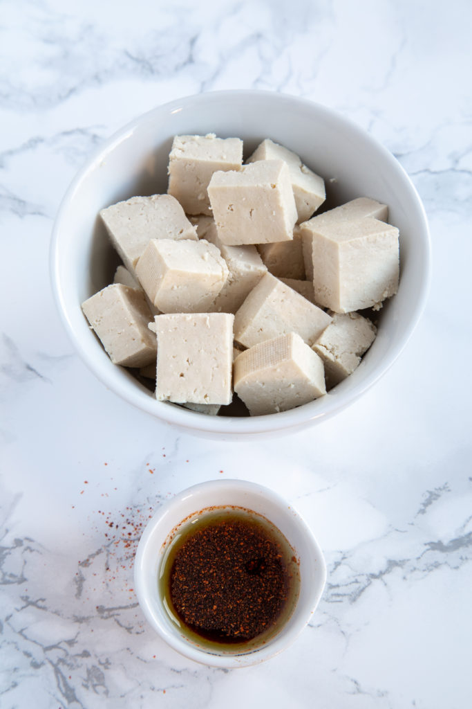 Cubed tofu with seasoning