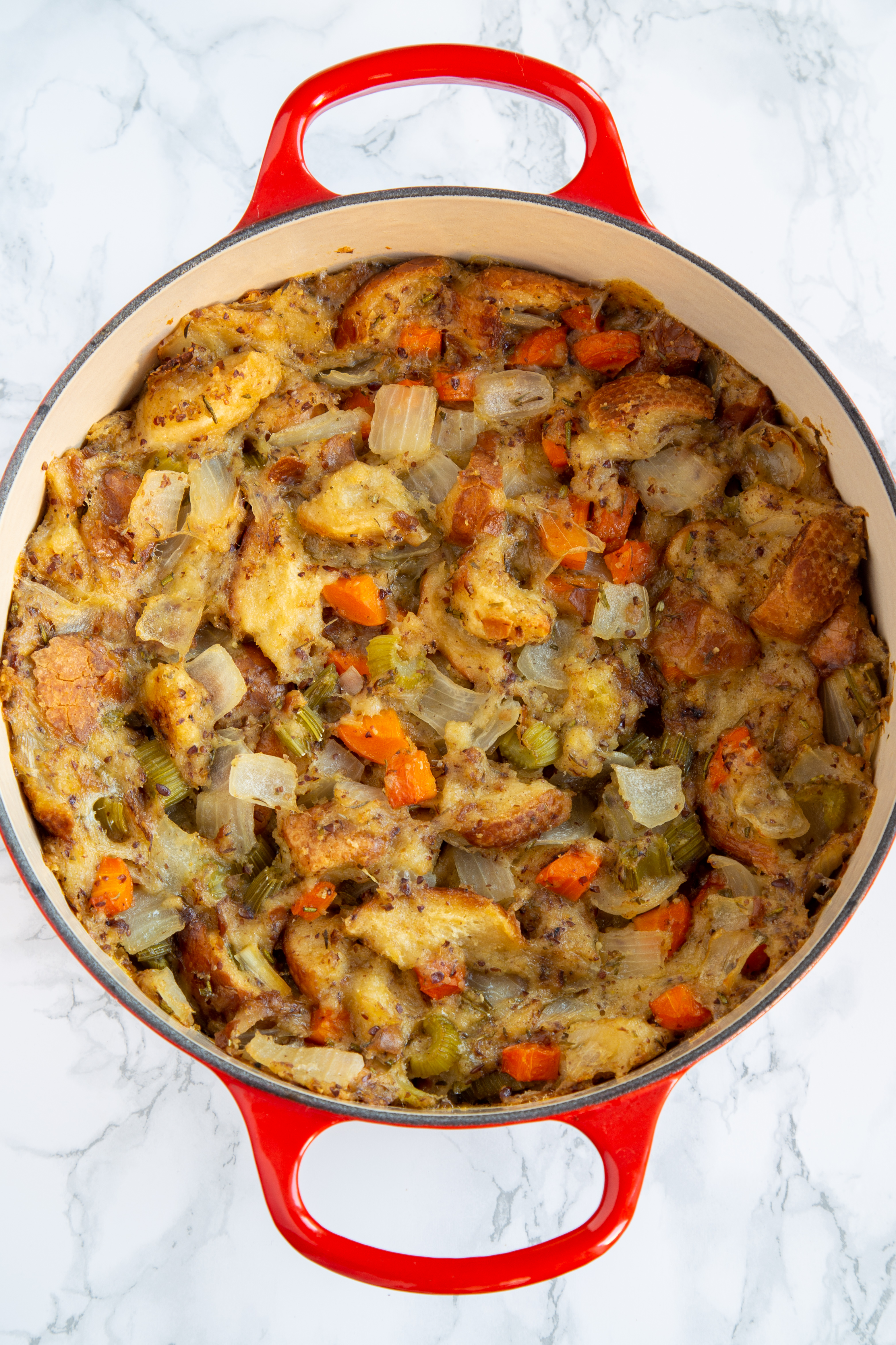 Holiday Vegan Stuffing (Dressing) with crispy top