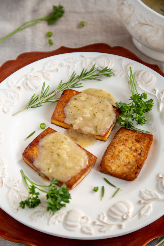 Simple Vegan Gravy on Easy Baked Tofu