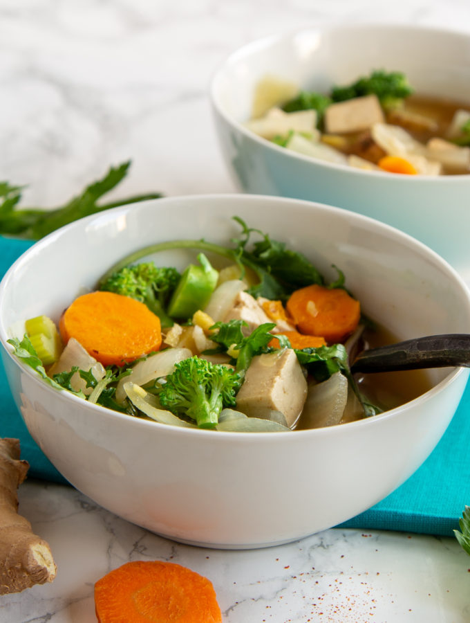 Close up of Cold-Busting Vegan Ginger Garlic Soup