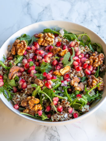 Overhead view of Healthy Pomegranate Quinoa Salad