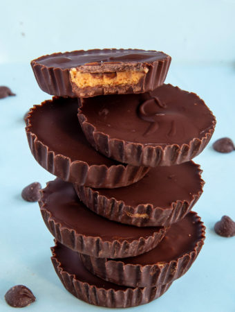 Stacked Package-Free Peanut Butter Cups with bite out of top one