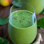 Single glass of Revolutionary Chef's Ginger Pear Green Smoothie